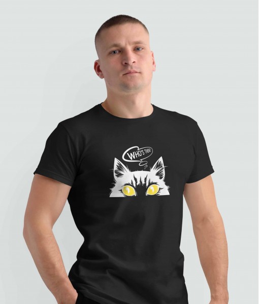 Мъжка тениска с щампа Текст и надписи Who`s there cat - TShirtArtShop.com